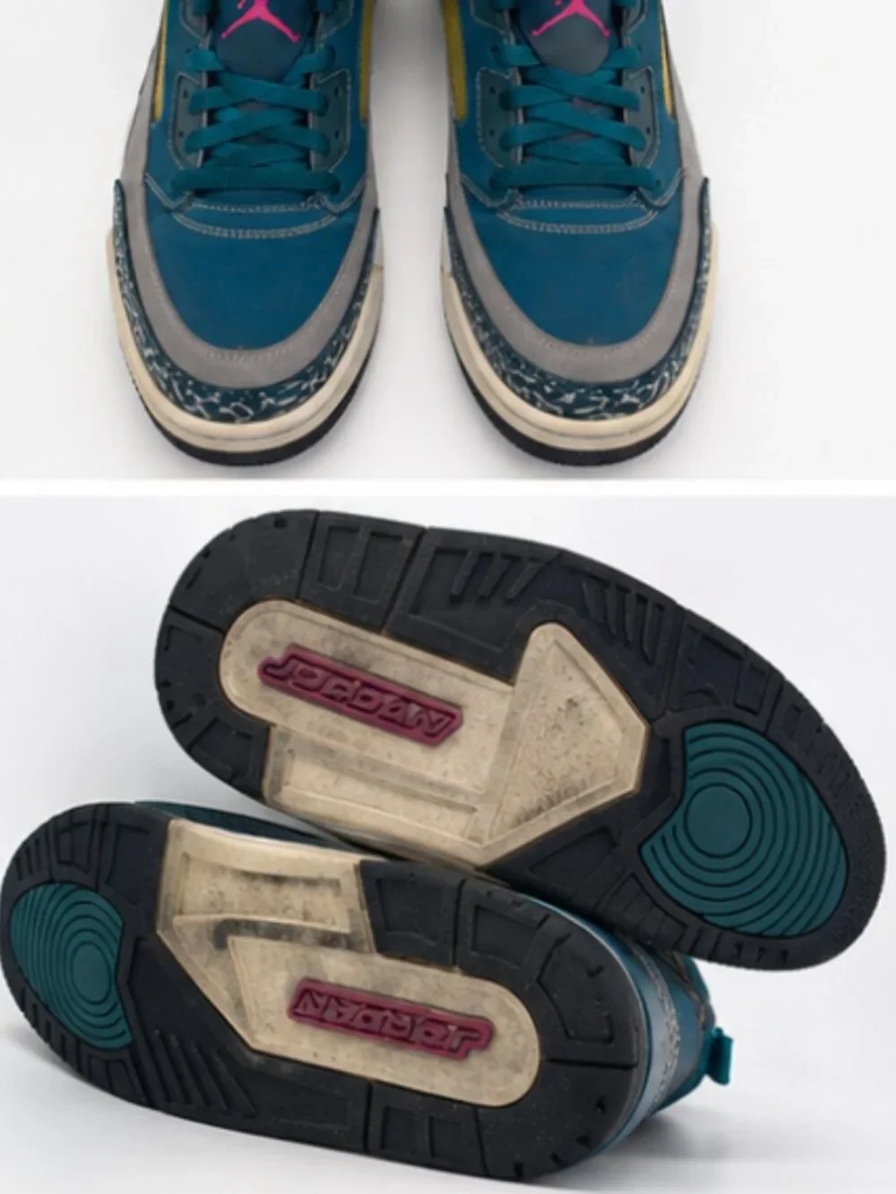 Jordan Spizike Teal Gray Pink Elephant Print Sneakers Men's Size 11